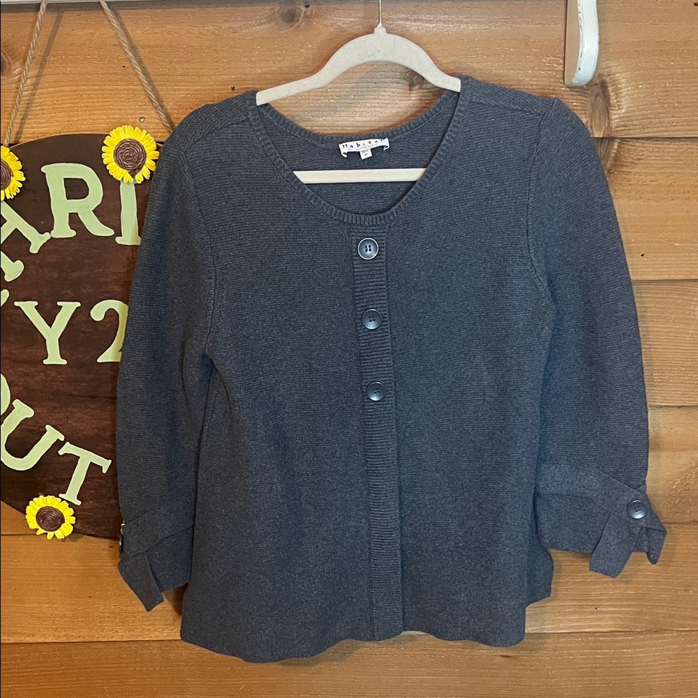 Habitat Cotton Three Button Gray Sweater Comfy Neutral Laganlook Relaxed Knit